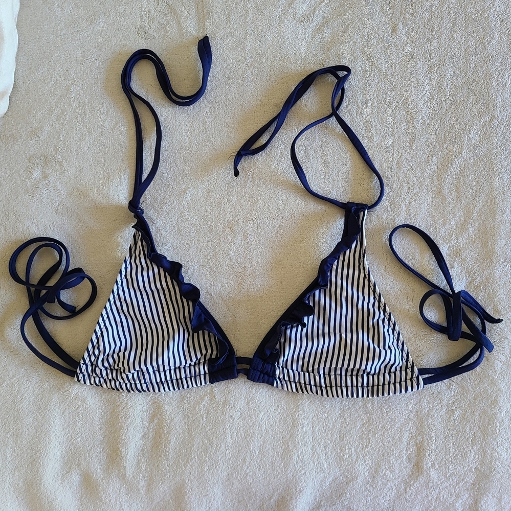 Gianna Bini Navy Striped Ruffel Triangle Bikini Top Size M